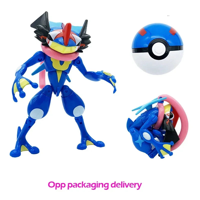Pokemon Action Figure Transformer Doll Pokeball Figurine Poke Ball Deform Pikachu Greninja Lucario Mew Snorlax Lapras Kids Toy