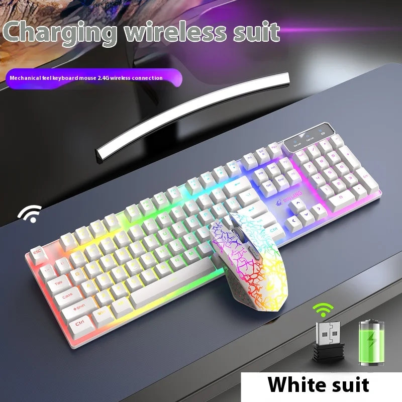 Neu Free Wolf T3 Drahtlose Tastatur Lade Weiß Notebook Gaming Büro Unbegrenzte Dedizierte Tastatur Und Maus Set Urlaub Geschenk