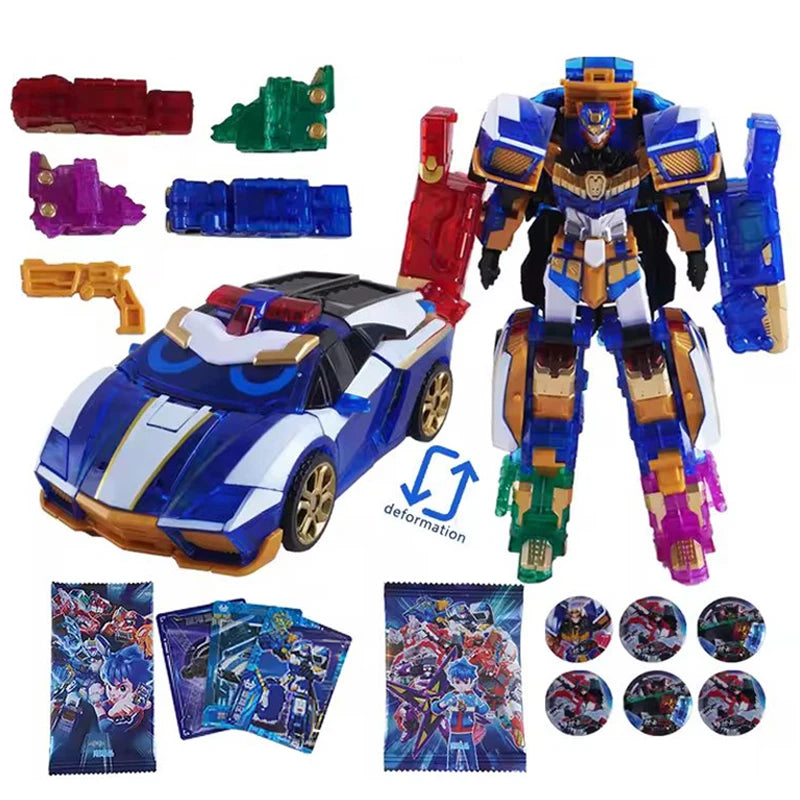 In Stock Transformation Toy Metal Cardbot Fire Engine HEAVY IRON Trailer Cargo Truck Transformation Robot Car Figure Boy Gifts