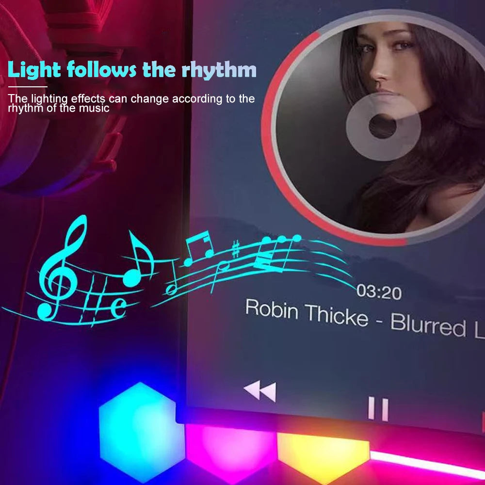 LED Hexagon Night Lights Smart Home Gaming Wall Lights Remote Control LED Panels Light Music Sync For Gaming Room Decor