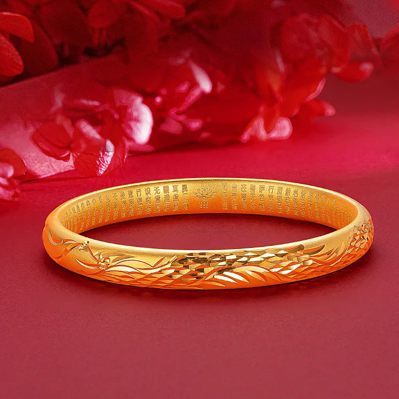 Гривна Lotus Ancient Heart Sutra за жени, 24K злато, AU999 миниатюрни златни мъниста с верижка тип „лотус“ и ролка Sutra