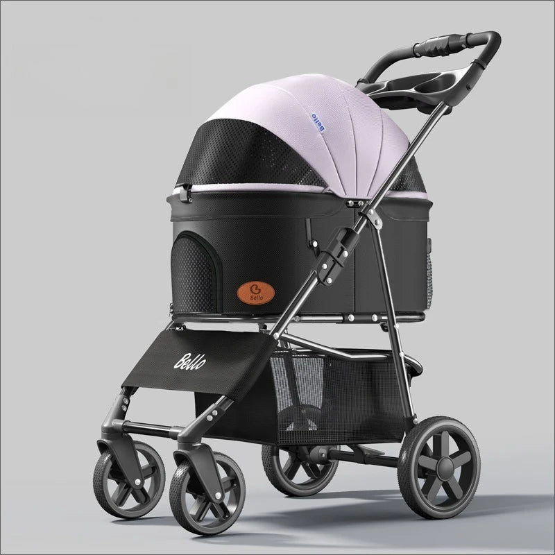 One Button Easy Fold Lightweight Pet Stroller with Carry Bag Cat Dog Travel Cart for Small Medium Pets White Purple Color Option