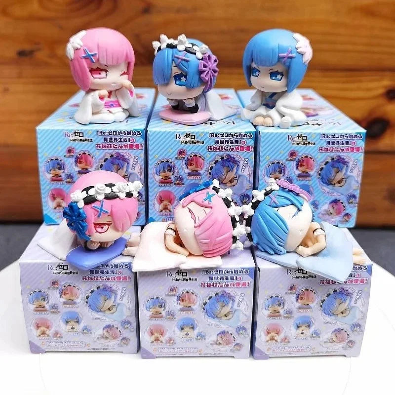 Anime Figure Rem Ram Emilya Cuter Case Model Q Version Collectible Static PVC Model from Zero Begining in Another World Life
