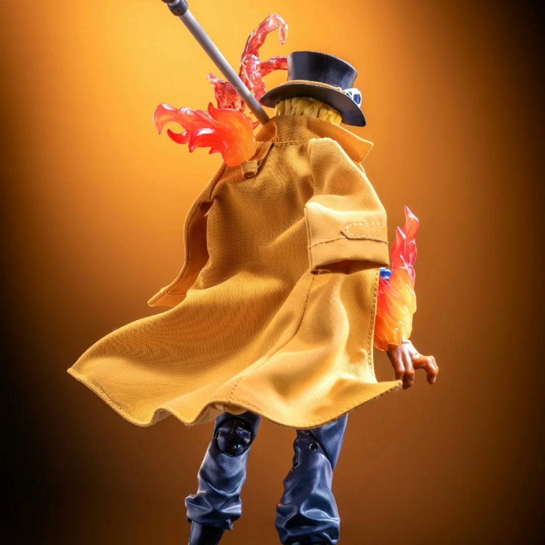 One piece SHF Anime Handmade Sabo tailored Generation Yellow long sleeved cloak Built In Iron Wire Is Suitable for 1/12 Toys