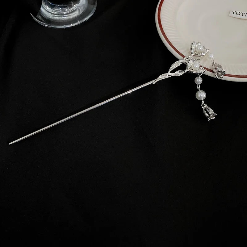 Vintage Rose Pearl Hairsticks for Women New Chinese Style Hairpin Fashion Hairpin Hair Clasp Charms Flower Hair Accessories