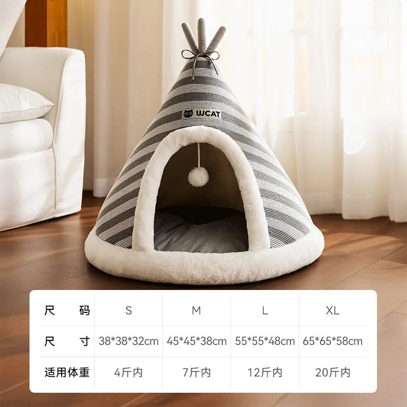 Cat Nest Autumn Winter Round Knitted Tent Nest Thickened Warm Mongolian Yurt Christmas Cat House Dog Bed Pet Supplies Puppy