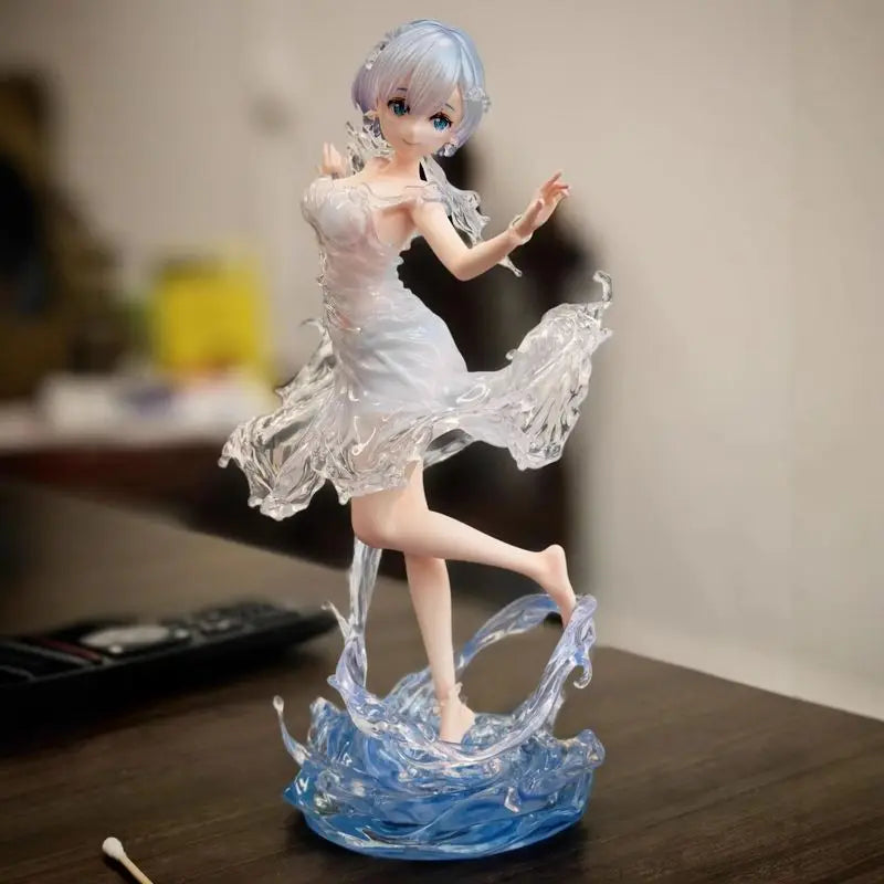 New 24cm Re:Zero Starting Life In Another World Rem Water Dress Dual Face Replacement Standing Pose Anime Figure Model Toy