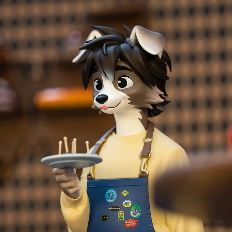 22cm Cafe Rest Tea Dog Eating Tasting Officer Action Figure PVC Handmade Ornament Cute Popularity Healing Gift for Collectors