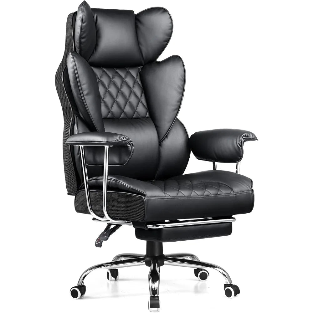 Big and Tall Office Chair, High Back Leather Gaming Chair with Footrest, Executive Ergonomic Office Chair with Pocket