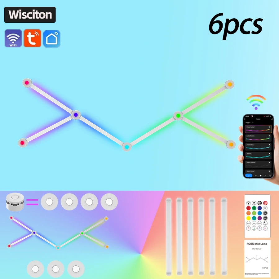 Smart Wall Lamps RGB WIFI LED Light Bar DIY Atmosphere Light Starry Sky Lamp App Music Rhythm TV Backlight Bedroom Game Light