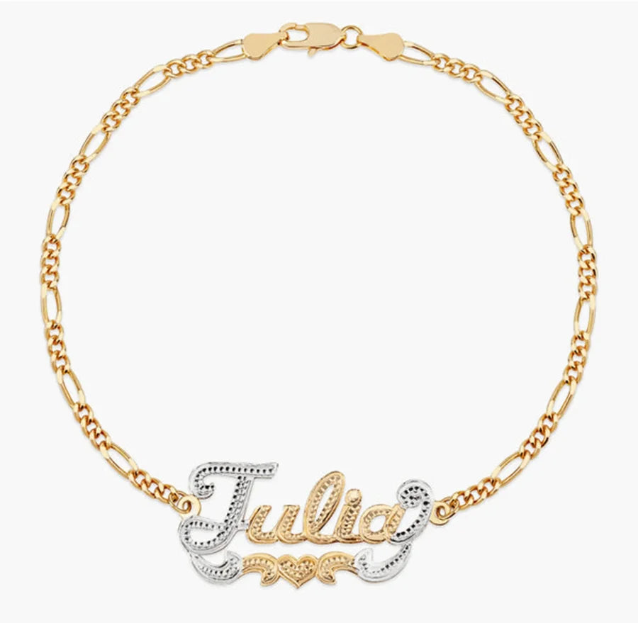 Customized Bracelets Name With Heart Two-Color Literal Bracelet 18K Gold-plated Stainless Steel Personalized Bracelet For Women