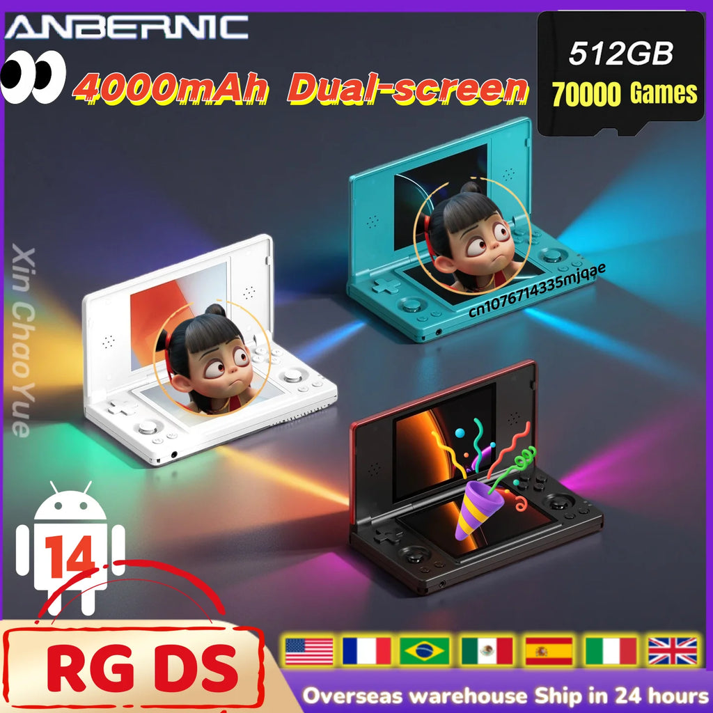 Anbernic RG DS Handheld Game Console Player Dual 4.0 IPS Screen Android 14 Dual App Split Retro Video Game Consoles  Hall Switch