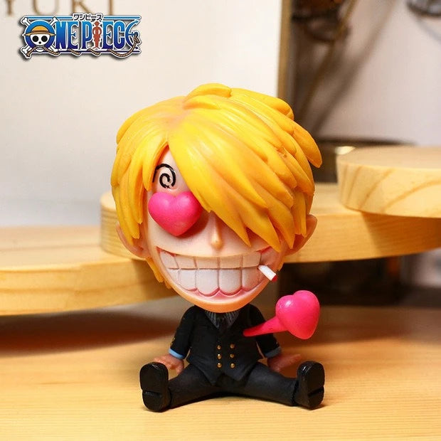 One Piece Chibi Big Head Statues - Luffy Zoro Sanji Nami Boa Hancock - Dashboard Ornaments, PC Case Decor, Collectible Figurines