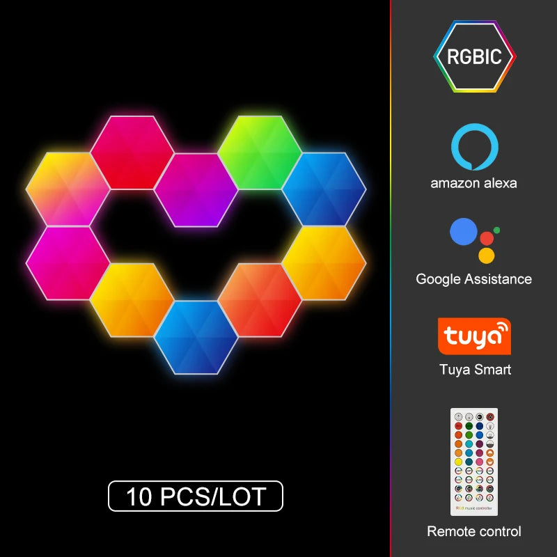20PCS RGBIC WIFI LED Hexagon Light Indoor Wall Lamp APP Remote Control Night Light Computer Game Room Bedroom Bedside Decoration