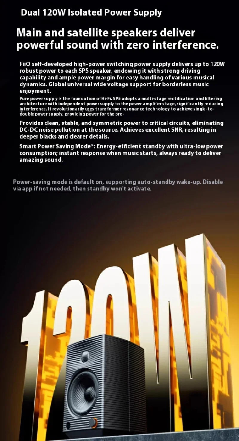 FiiO SP5 HiFi Active Desktop Speaker Subwoofer 120W Stereo Computer Speakers Home Music System with AUX  XLR USB RCA