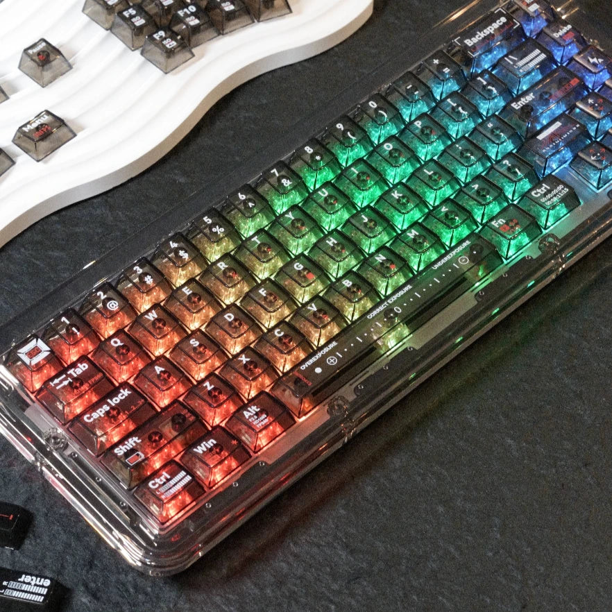 Original highly transparent two-color word 115-key mechanical keyboard small full set of theme keycaps, PC material