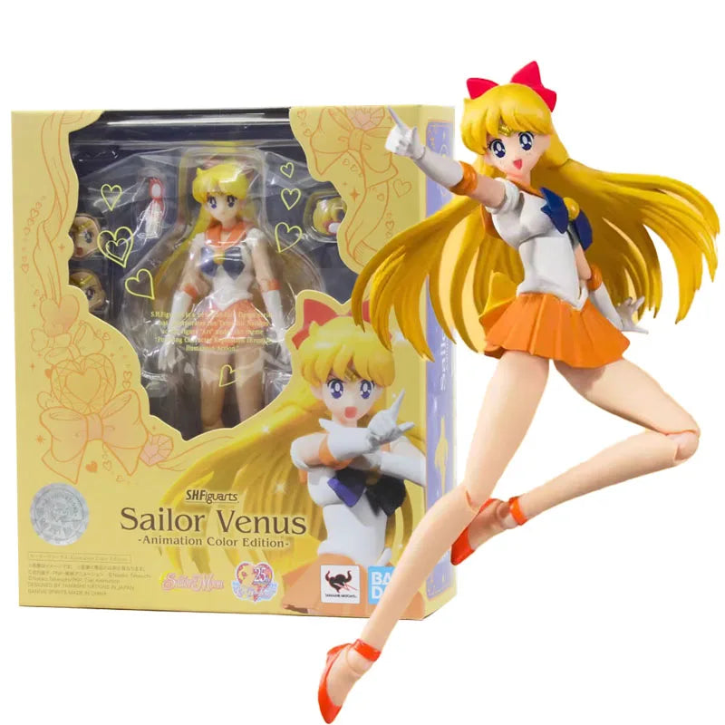 Bandai Original Figur Sailor Moon Anime SHF Sailor Chibi Moon Venus Animation Farbkollektion Modell Aciton Figur Kinderspielzeug
