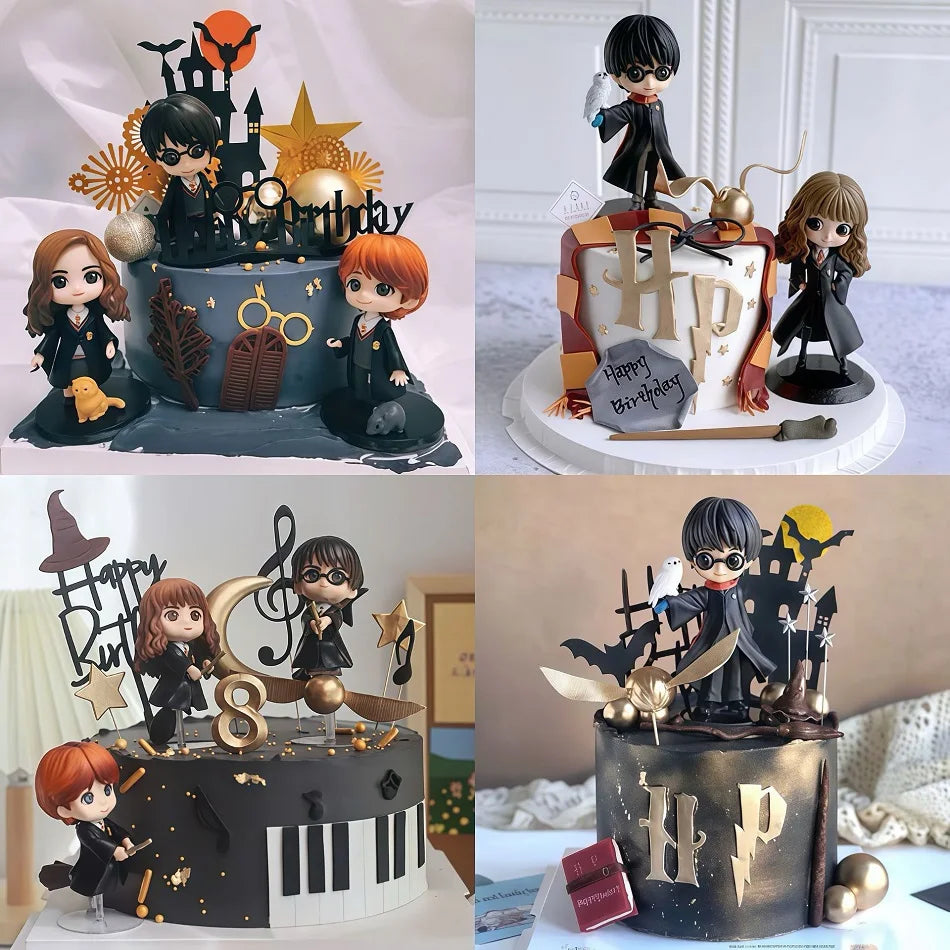 1-7pcs New Hot Harri Potter Cartoon Characters Action Figures Q Version Desktop ornament model quentes presente Kids' Toys Gift