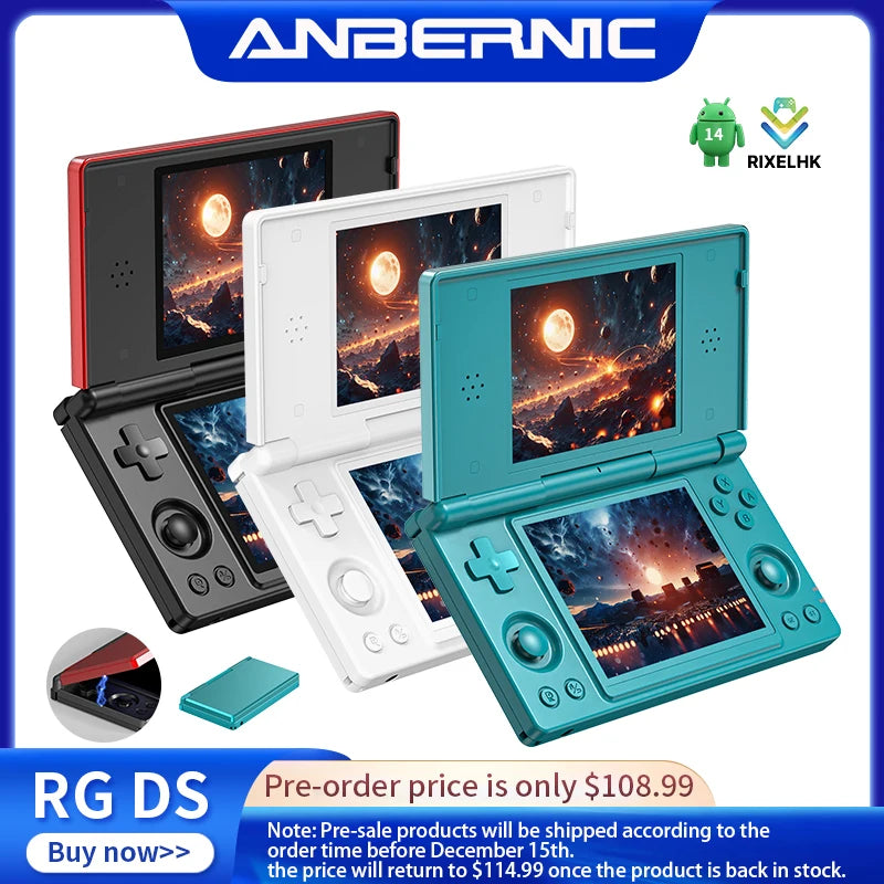 Pre-sale Anbernic RG DS Handheld Game Console 4" IPS Dual Screen Android Flip Video Games Player Supports RixelHK Wifi Streaming