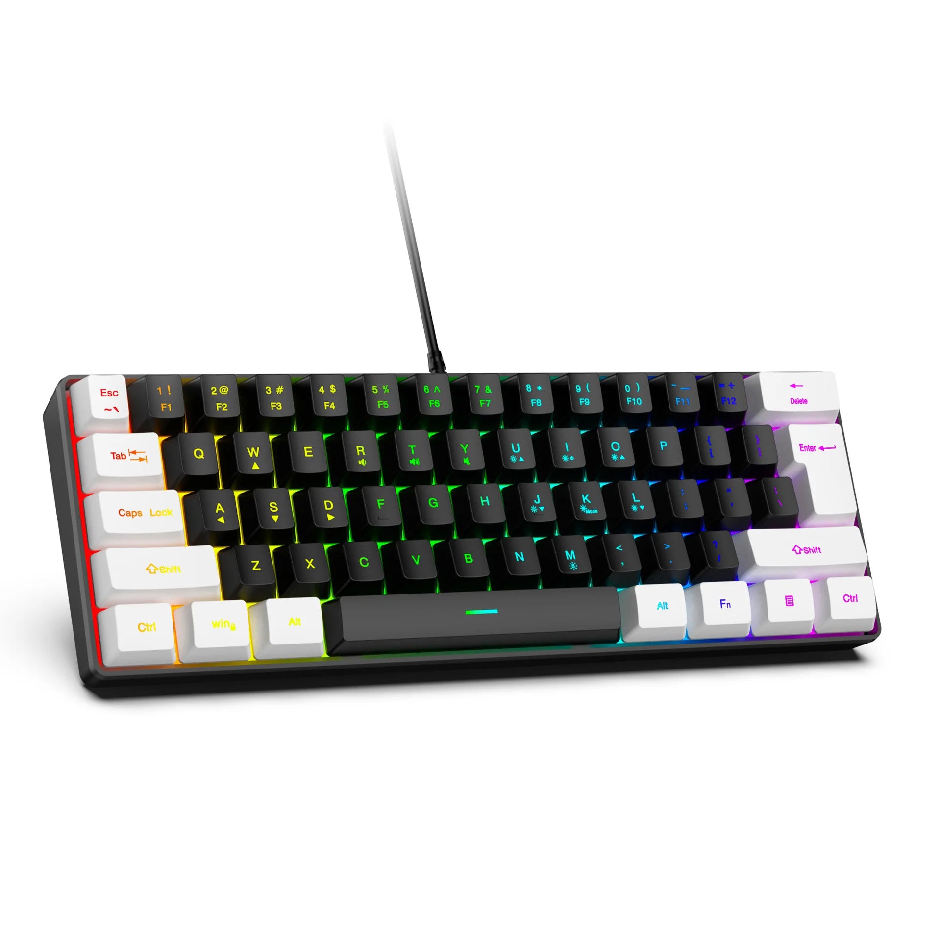 61 Tasten RGB Gaming-Tastatur-Maus-Set, kabelgebunden, bunt, Mini, kompakt, schwarz-weiß, Computer-Tastatur-Mäuse-Set für Büro-PC-Gamer