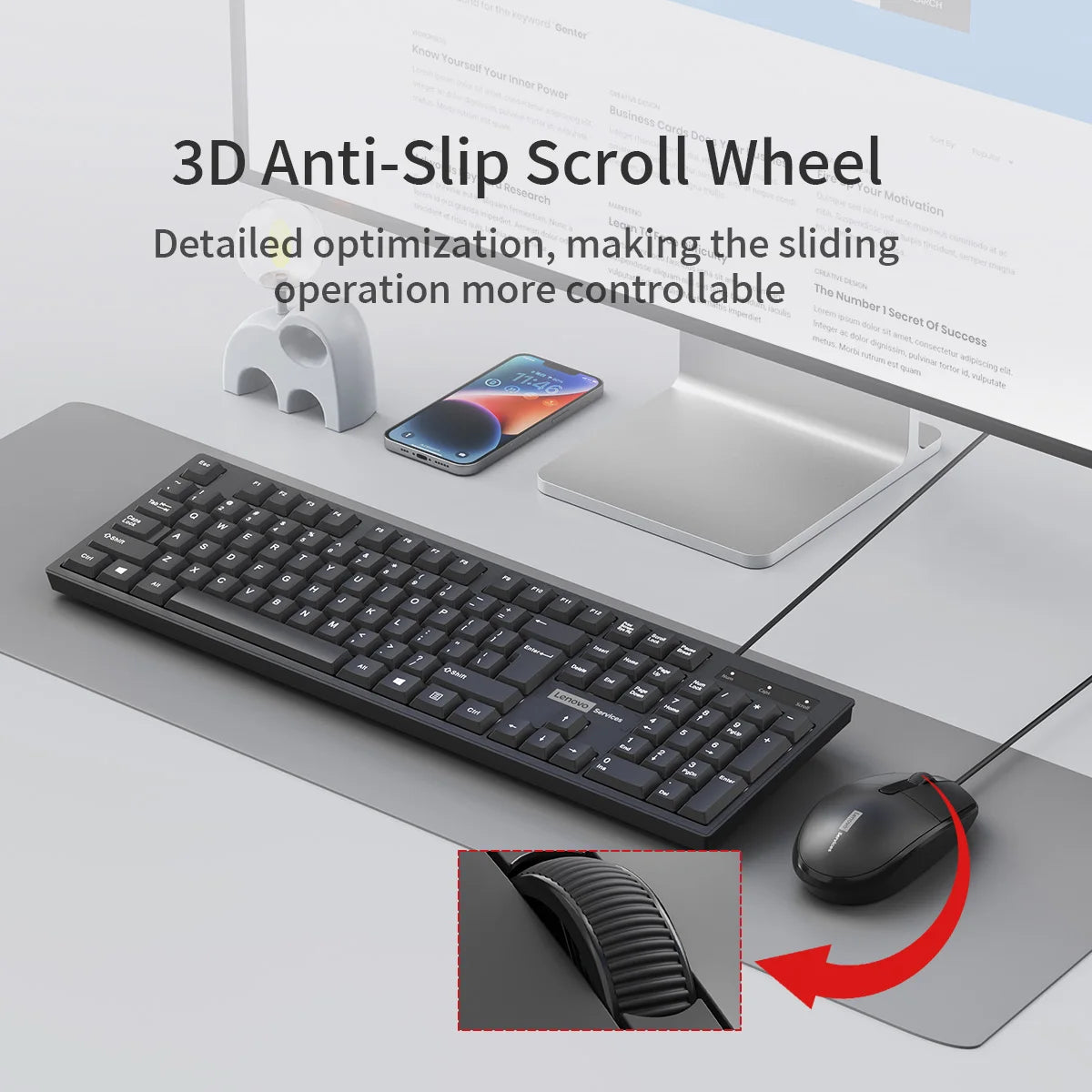 Lenovo Kabelgebundenes Tastatur- und Maus-Set, klassisches schwarzes Büro-Set, Business, Büro, Zuhause, Tastatur und Maus, 104 Tasten-Layout, Desktop, Laptop, universell