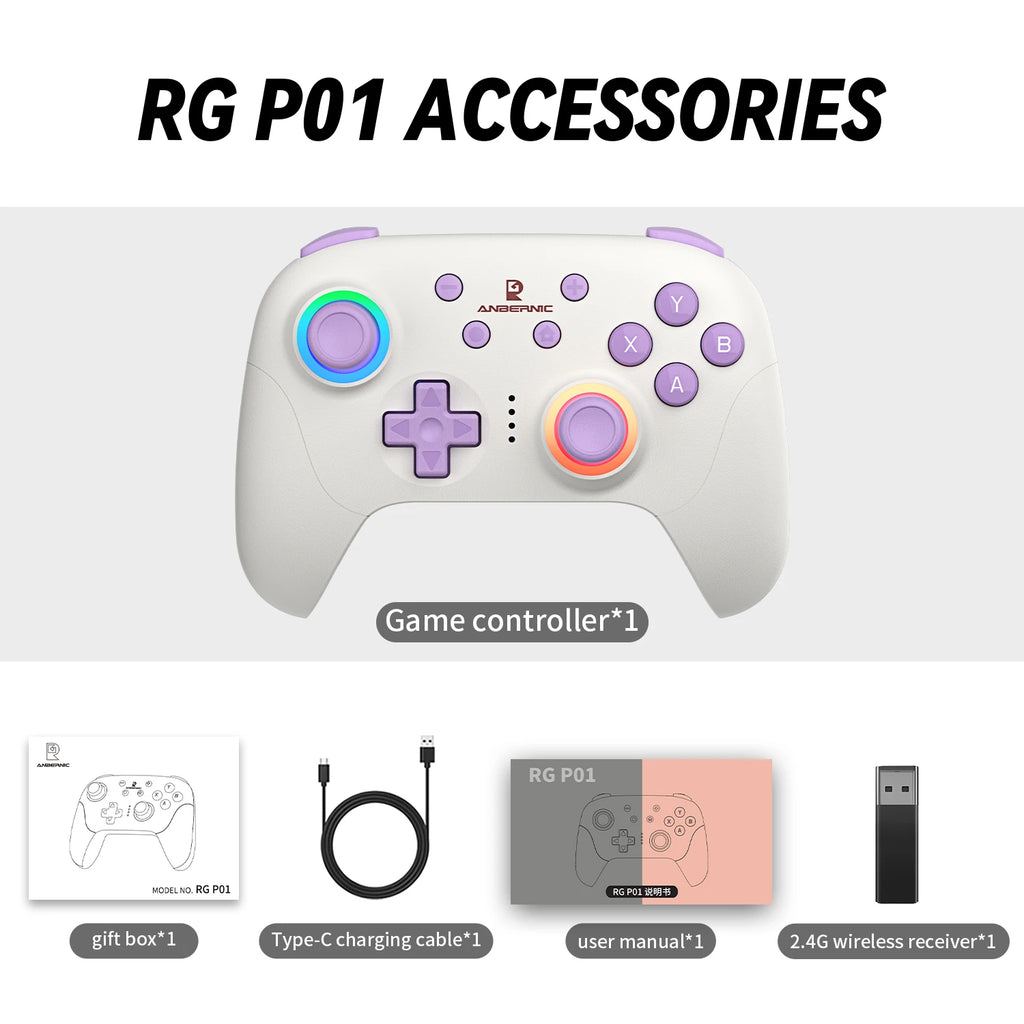 ANBERNIC RG P01 RGP01 Gamepad Wired Wireless Bluetooth RGB Hall Effect Joystick XBOX Game Controller for PC Android IOS Steam