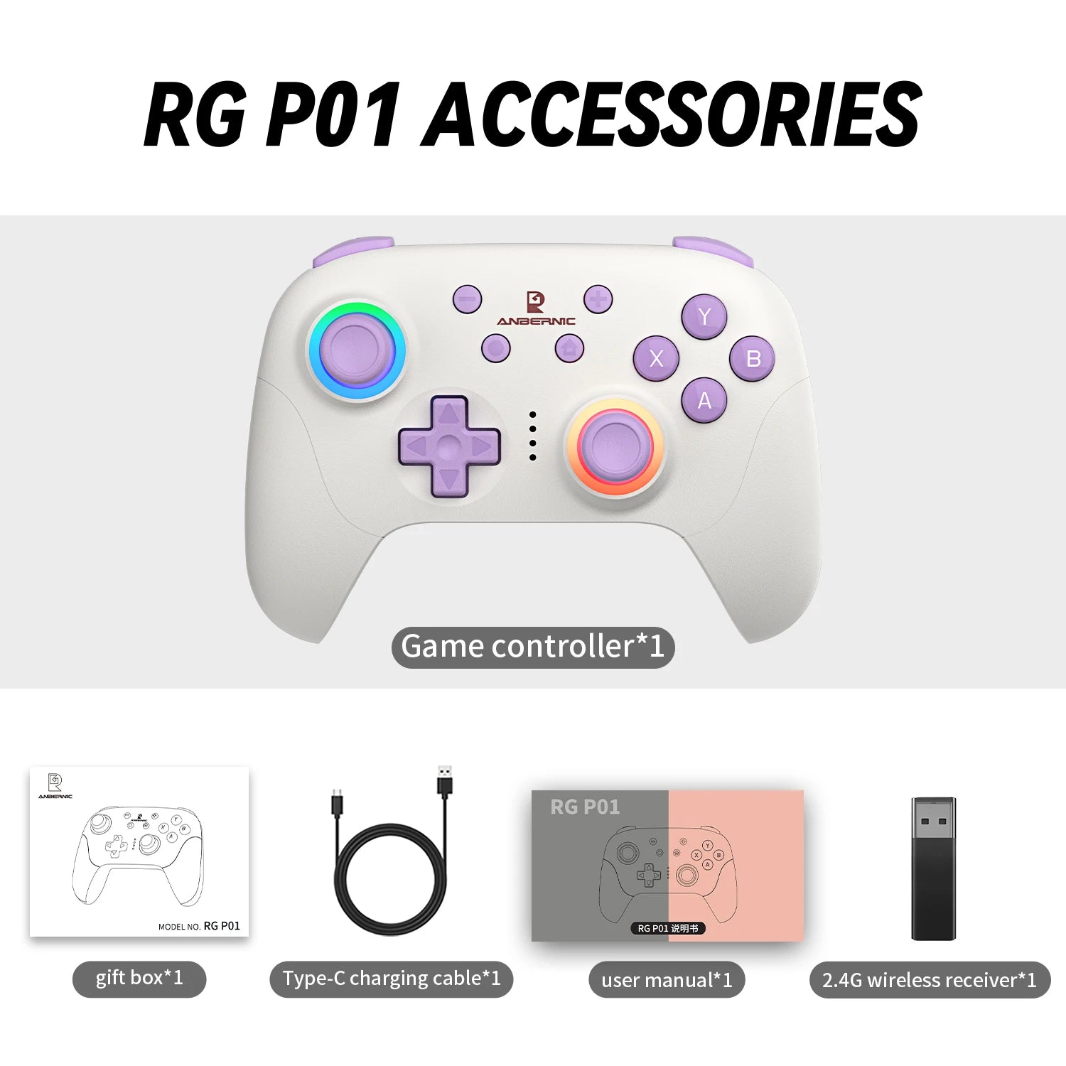 ANBERNIC RG P01 RGP01 Gamepad Wired Wireless Bluetooth RGB Hall Effect Joystick XBOX Game Controller for PC Android IOS Steam