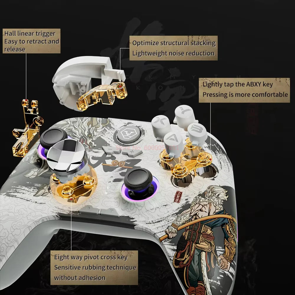 New Aolion Wireless Gamepad Gaming Controller Compatible With Pc/Switch/Ios/Android/Steam Black Myth Wukong  Rgb Hall Effect