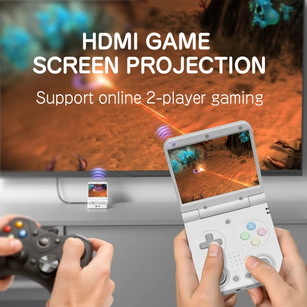 MIYOO Flip V2 Handheld-Spielekonsole 3,5-Zoll-IPS-Bildschirm Retro Kompakte tragbare Spielmaschine für Unterhaltungsspieler unterwegs als Geschenk