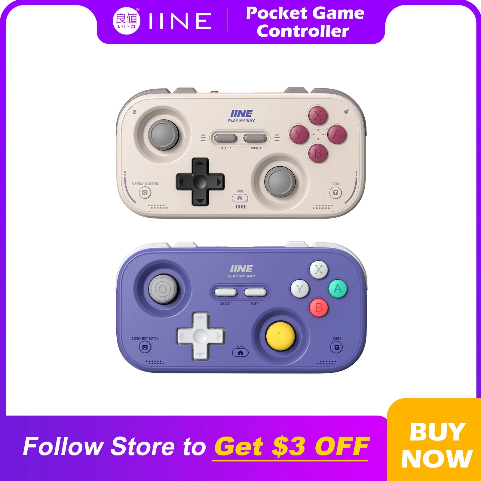 IINE Retro Pocket Game Controller/Compact & Portable Hall Joysticks + 1000Hz Recessed Joystick Designed Customizable Controls Mu