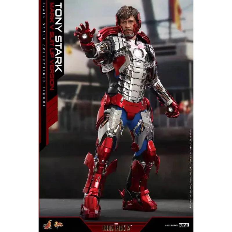 Original Hot Toys MARVEL Iron Man TONY STARK MARK V SUIT UP VERSION Anime Figure Toys Models Collection