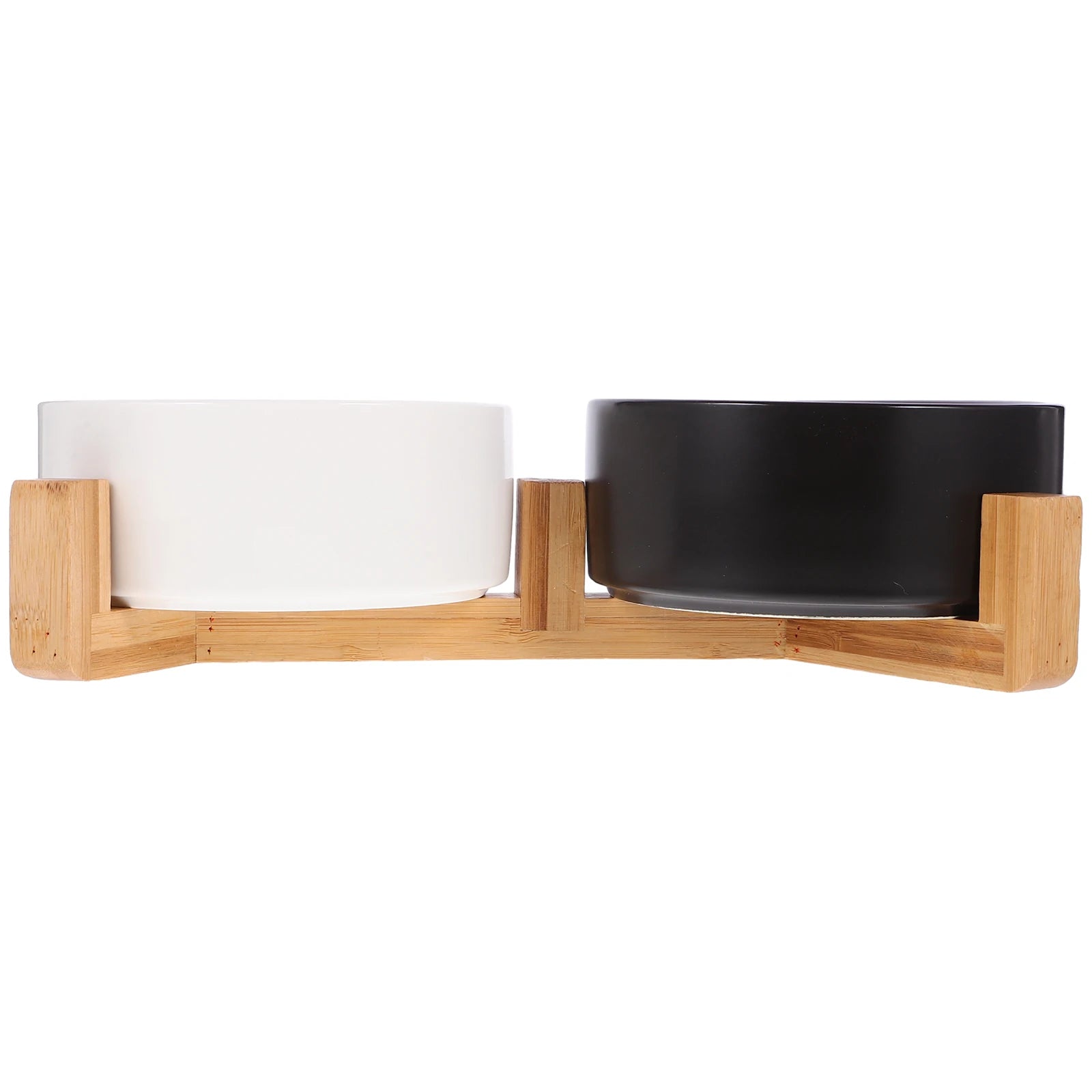 1 Set Ceramic Dog Cat Wood Stand Nonslip Pet Feeding Water Bowl Anti-Slip Food Container Durable Wear-Resistant
