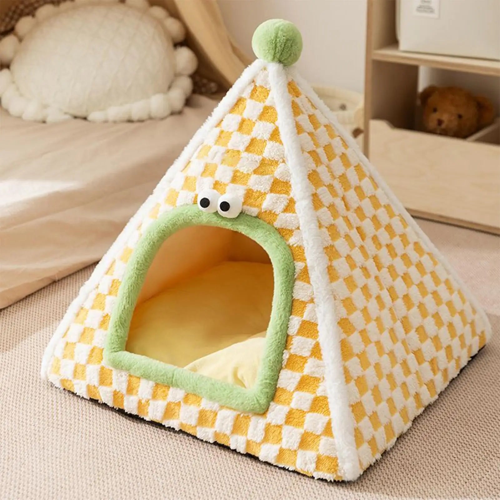 Geschlossenes Katzenbett, Geschlossenes Hundezeltbett, Sicherheits-Warmhaus für den Innenbereich, Haustierhütte, gemütliches Winterzelt für Kätzchen mittlerer und kleiner Rassen