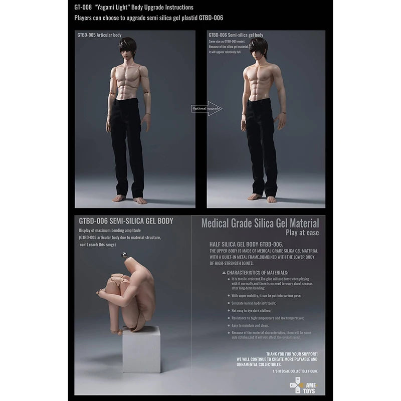 Original Gametoys GT008UP 1/6th Death Note Yagami Light Kira Half Body Silicone Body Version In Stock Anime Action Figures Toy