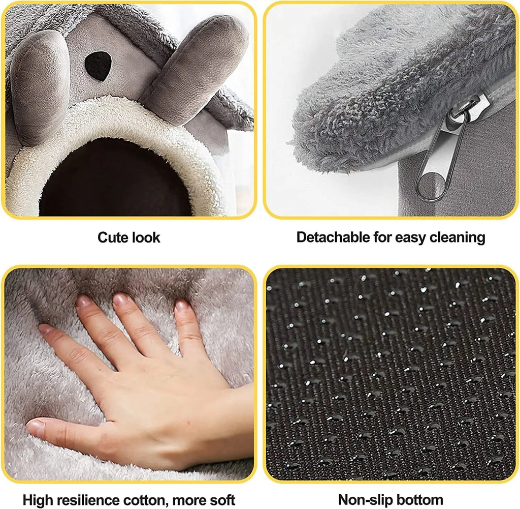 Cat Bed Dog House Gray Soft Plush Detachable Semi Enclosed Foldable Warm Cat Villa Pet Nest Four Season Universal Pet Supplies