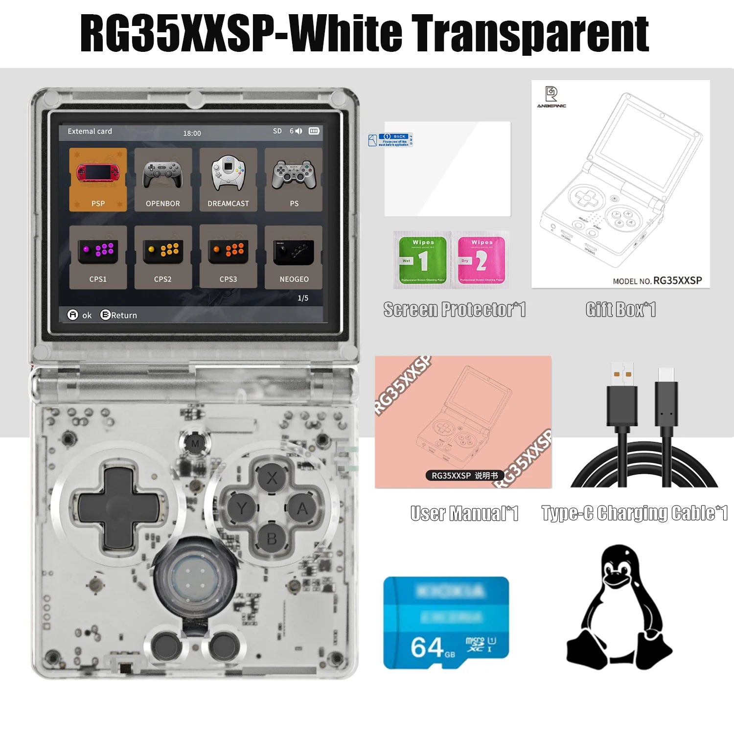 ANBERNIC NEW RG35XXSP Flip Handheld Game Console 3.5 Inch IPS Clamshell Video Gaming Console 64 Bit Linux System 64G Online Play