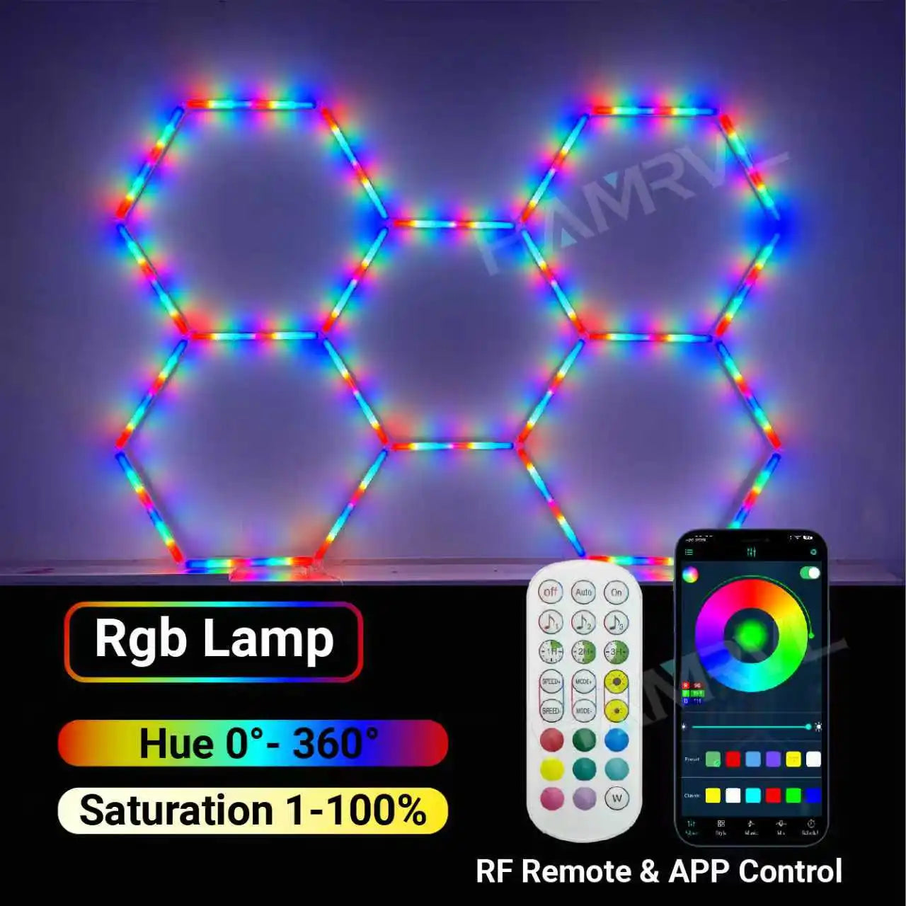 RGB Hexagon LED Lighting Colorful Change Dimming Deco Light for Car Garage Gym Party Club Stage Gaming Sound pickup Wall Ceiling