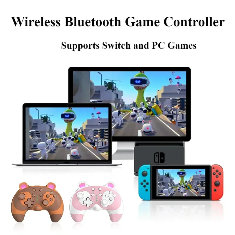 Kawaii Cartoon Style Wireless Bluetooth Gamepad Pink Game Controller for PC&Switch& Switch Lite Girls Gift Gamer Accessories