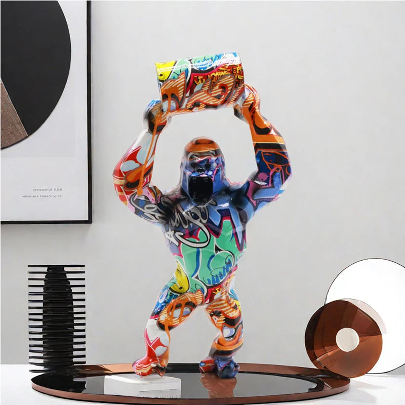ERMAKOVA Kreative Harzskulptur Gorilla Dekoration Lift The Bucket Gorilla Figur Statue Wohnzimmer Schrank Dekor