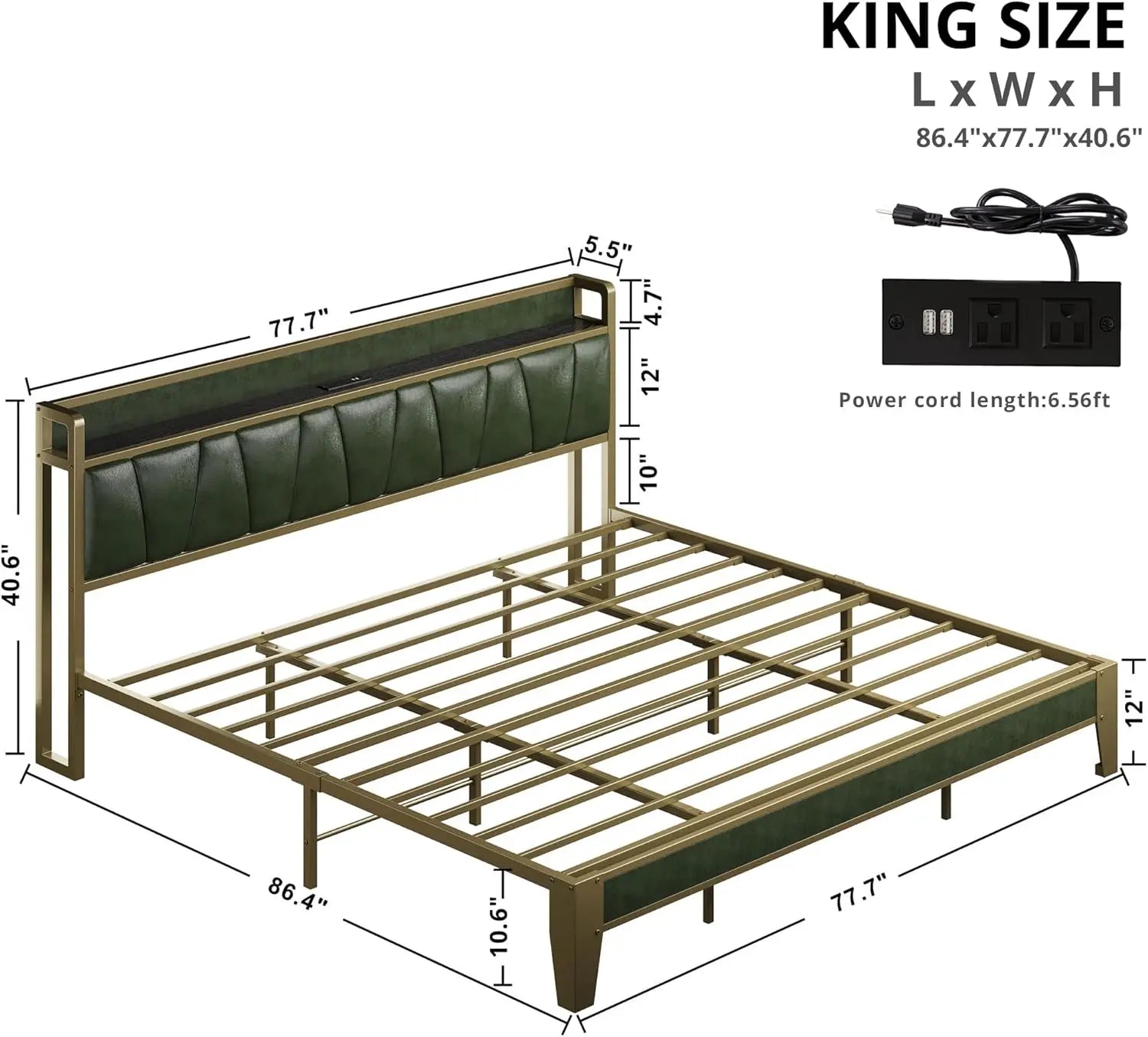 LIKIMIO Twin XL/Full/King/CaliforniaKing Bed Frame, Storage Headboard with Charging Station, No Box Spring Needed, Dark Green
