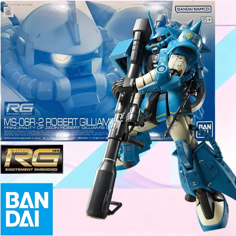 In Stock BANDAI Original Box RG 1/144 MS-06R-2 ROBERT GILLIAM S ZAKU2 Action Figure Model Toy Gift for Kids Foam Box Packaging