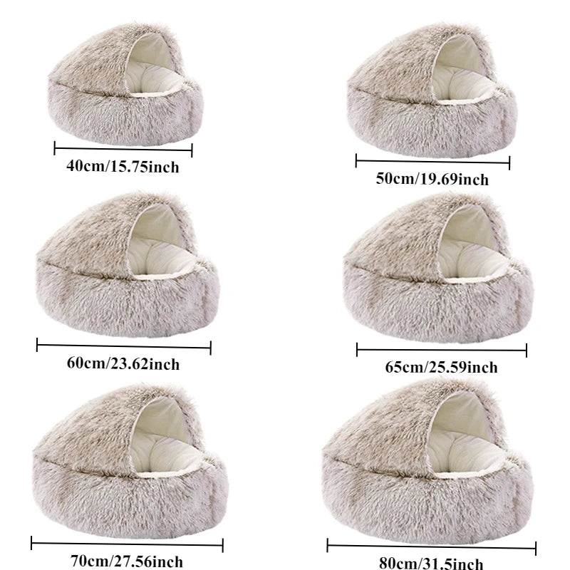 40/50/60cm Autumn and Winter Round Cat Bed Warm Soft Plush Shell Style Sleeping Nest for Small Medium Large DogCat Katzenzubehör