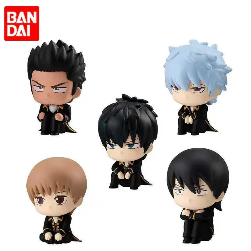 In Stock BANDAI Gintama Action Figures Model Sakata Gintoki Hijikata Toushirou Okita Sougo Gashapon Sitting Series02 Original