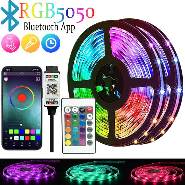 Bluetooth USB 5V RGB LED Strip Light 5050 Controller 1M 2M 3M 4M 5M Flexible Diode Lamp Tape Lights TV Background Lighting