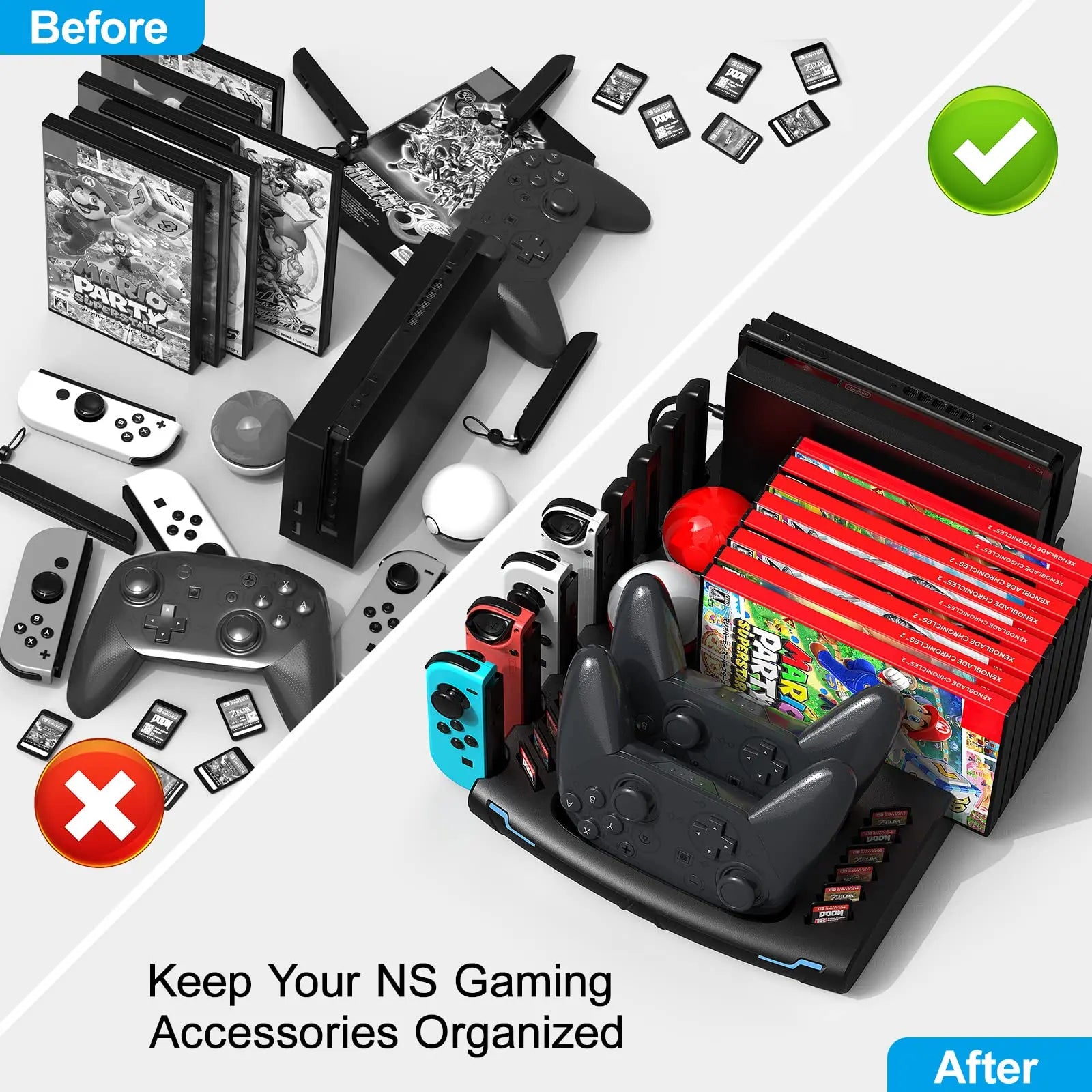 innoAura Switch Controller & J-Cons Charger, Organizer Station, Switch Storage for Games, TV Dock, Compatible with NS & OLED