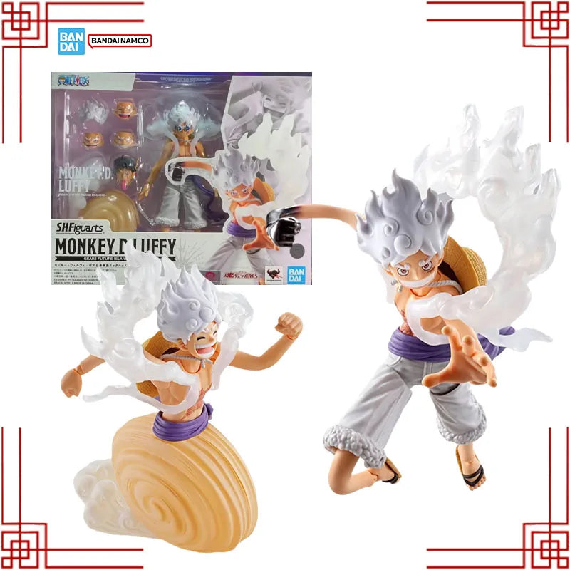 Bandai One Piece Model Kit Genuine SHF Monkey D Luffy Gear5 Future Island Eggheao Anime Action Figure Collection Finished Model