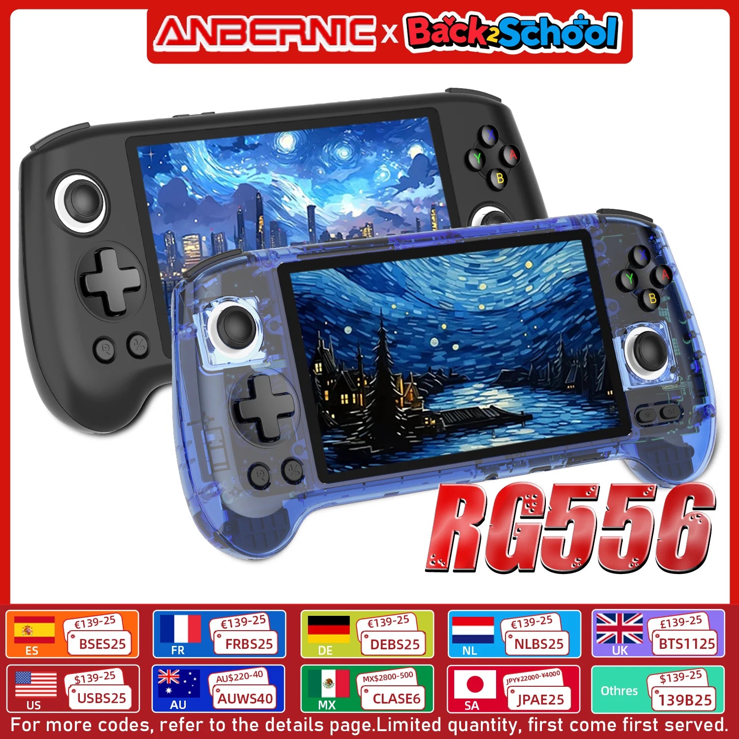 ANBERNIC RG556 Retro Handheld Game Console 64bit Android 13 System Unisoc T820 5.48-inch AMOLED Screen Hall Joystick Game Player