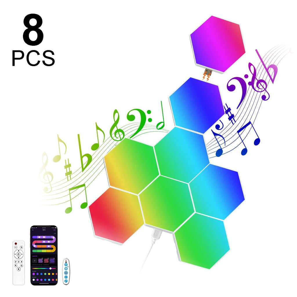 Fivemi RGB Smart Hexagonal Wall Lamp Color Changing Ambient Night Light Hexagonal DYI Music Rhythm APP Control Game Room Bedroom