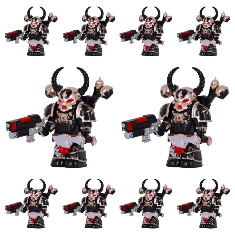 Warhammer 40k Chaos Space Marine Action Figure - Black Legion, Green Eye Lens, Spiked Armor, Combi-Bolter, Collectible Miniature