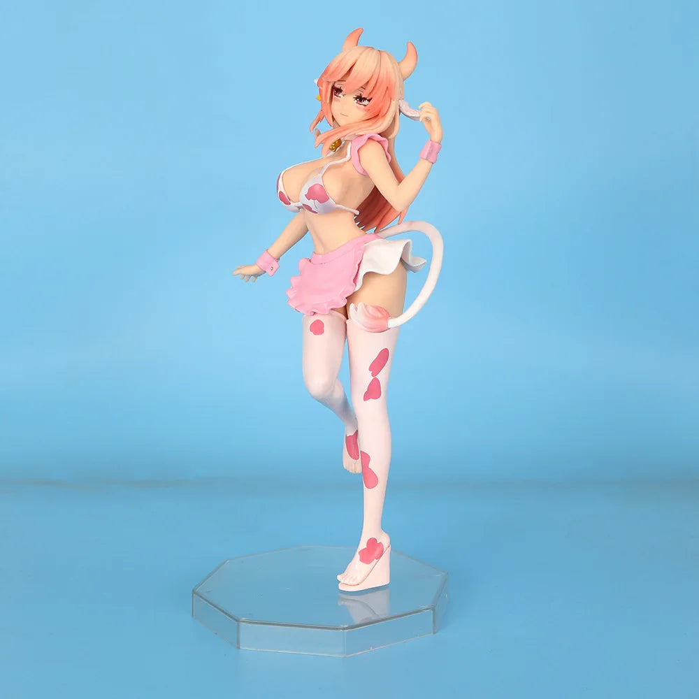 Hot Selling 25cm Black & Pink Cow Maid Cartoon Girl Figure Statue Desktop Decoration Ornament Collection Model Toy Gift